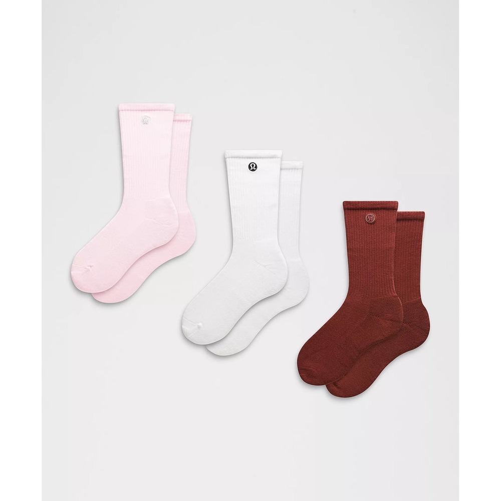 Lululemon-Unisex Daily Essential Crew Socks 3 Pack-Rockwood/White/Blissful Pink